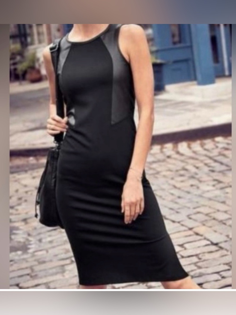 Athleta Night on the Town Ponte faux leather sleeveless midi dress Black Size S